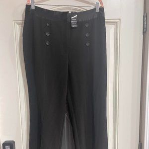 BEBE TWILL WIDE LEG PANT WITH FRONT SLIT & SATIN WAISTBAND